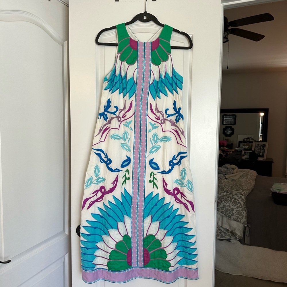 Maeve White Dress with Blue and Purple Accents